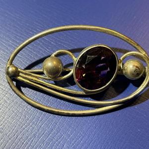 Photo of Vintage Sterling Silver Dainty Amethyst Pin in Very Good Preowned Condition as P