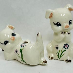 Photo of Ceramic Pottery Pig Figurines with flowers, 2 pc set