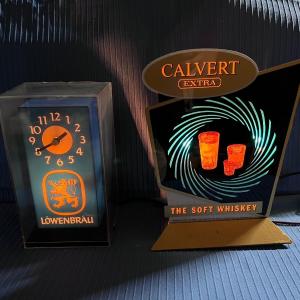 Photo of Vintage Calvert Whiskey Light and Lowenbrau Clock