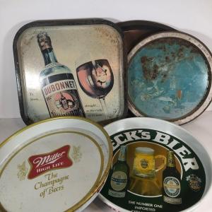 Photo of LOT 65L: Vintage Serving Tin Trays: Miller High Life, Beck's Bier, Dubonnet, Bic