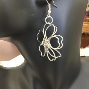 Photo of Wire flower silver tone earrings
