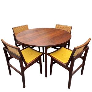 Photo of 828 5 Pc. Mid-Century Modern Dining Table & Cane Back Chair Set