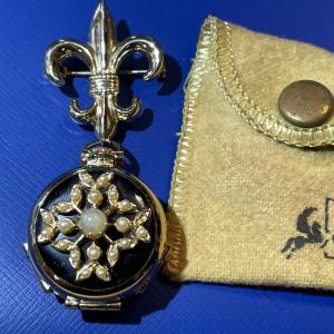 Photo of Vintage CORO Pegasus Gold-tone Seed Pearl Family Album Double Locket Brooch in V