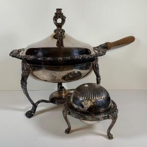 Photo of LOT 88 B: FB Rogers Silver Co. Silverplate Chafing Dish & Dome Roll Top Caviar D