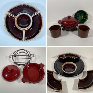 Photo of LOT 100 B: Vintage Pfaltzgraff Brown Drip Ceramic Veggie/Chip & Dip 4 Piece Set 