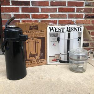 Photo of LOT 121G: Coffee Collection: West Bend 55-Cup Stainless Steel Coffee Maker, Plas