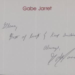 Photo of The Real Genius' Gabe Jarret signed note