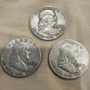 Photo of 1958-1960 Benjamin Franklin U S 50c .999 Silver coins