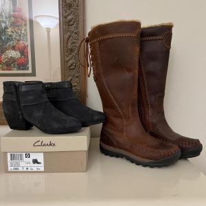 Photo of 2 Pairs New Women’s Boots, Booties - Clarks, Timberlands