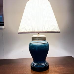 Photo of 853 Mid Century Modern Blue Pottery Lamp