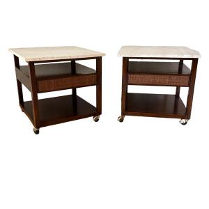 Photo of 835 Pair of Mid Century Marble Top Nightstands by Harvey Probber