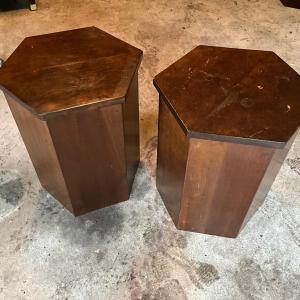 Photo of 852 Pair of Vintage Pine Wooden Hexagon Stands