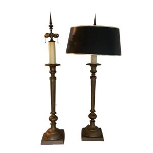 Photo of 842 Pair of Mid Century Modern Brass 3' Candlestick Lamps
