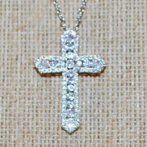 Photo of Back Loop Sparkle Cross PENDANT (1" x ¾") on a Silver Tone Necklace Chain 17" L