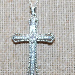 Photo of Single Center Stone Cross PENDANT (1½" x 1") wih Lots ofClear Stone Accent Chip