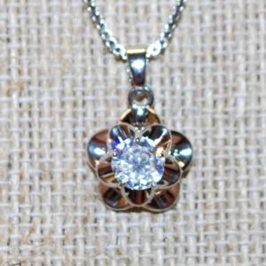 Photo of Single Diamond Style Flower Petal PENDANT (½" Diam.) on a Silver Tone Necklace 