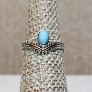 Photo of Size 6¼ Single Turquoise Style Stone Ring on a Silver Tone Knurled Band (1.5g)