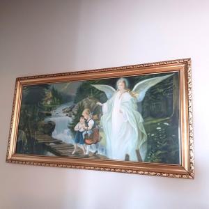 Photo of LINDBERG GOLD FRAMED PICTURE OF AN ANGEL WATCHING OVER 2 CHILDREN