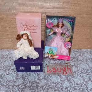 Photo of BARBIE "GLINDA' THE WIZARD OF OZ, PORCELAIN DOLL AND A SERAPHIM E ANGEL