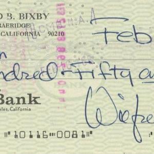 Photo of Wilfred Bixby signed check 