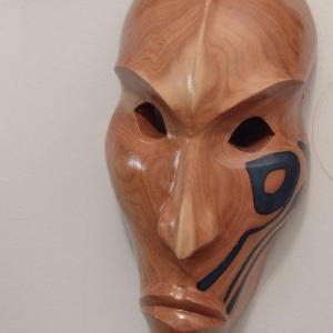 Photo of Native American Cherokee Blue Clan Hand Carved Wooden Mask- Measures Approx 10" 