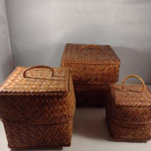 Photo of Three Graduated Woven Baskets with Lids