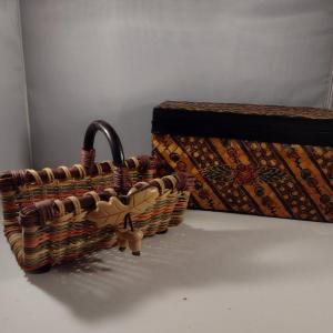 Photo of Woven Decorative Storage Box and Basket with Oak Leaf and Acorn Accents