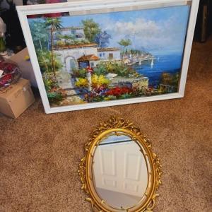 Photo of OIL PAINTING ON CANVAS & A WALL MIRROR