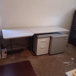 Photo of WORKSTATION WITH PULL OUT SHELF, 2 DRAWER FILE CABINET AND 1 DOOR STORAGE CABINE