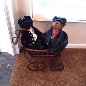 Photo of ANTIQUE REPLICA STROLLER WITH 2 BOYDS BEARS