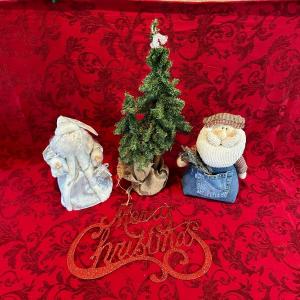 Photo of SANTA TREE TOPPER, TABLE TOP CHRISTMAS TREE AND HANGING MERRY CHRISTMAS SIGN