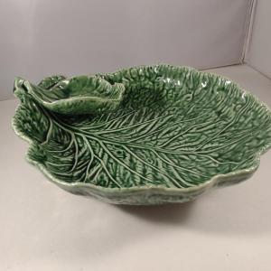 Photo of World Market Cabbage Leaf Design Ceramic Chip and Dip Dish