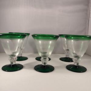 Photo of Collection of Six Clear and Green Glass Goblets