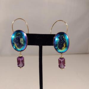 Photo of Pair of Loren Artisan Style Earrings- 14K Yellow Gold Wire and Titanium Druzy wi