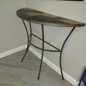 Photo of Metal Frame and Tile Top Demilune Table