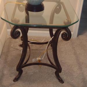 Photo of Scroll Design Metal Frame Side Table with Glass Top- Approx 22 1/4" x 28" x 23" 