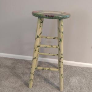 Photo of Painted Wooden Stool- Fruit Design- 12 3/4" Wide, 28" Tall