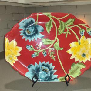 Photo of Large, Colorful April Cornell Ceramic Platter- Approx 18 1/4" x 13 1/2"