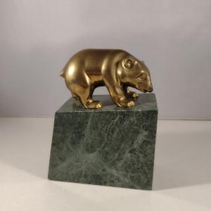 Photo of Heavy Decorative Bookend- Brass Bear On Marble