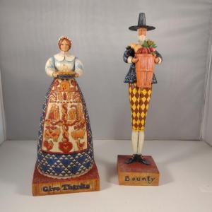 Photo of Pair of Jim Shore Fall/Thanksgiving Figurines- 'Give Thanks' and 'Bounty'