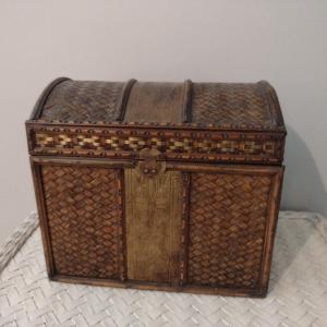 Photo of Decorative Wooden Storage Box with Woven Design