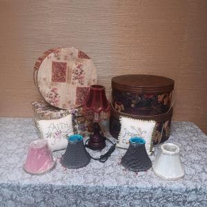Photo of HAT AND STORAGE BOXES, PETITE LAMP W/SEVERAL SHADES