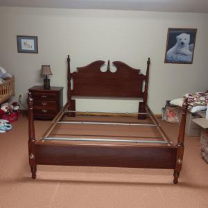 Photo of BROYHILL QUEEN BED FRAME AND 2 DRAWER NIGHT STAND WITH LAMP