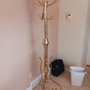 Photo of BRASS TONE HAT & COAT STAND WITH LADIES COATS AND SWEATER