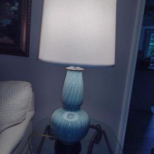 Photo of Table Top 3-Way Lamp with Light Blue Ceramic Base- Approx 31 1/4" Tall
