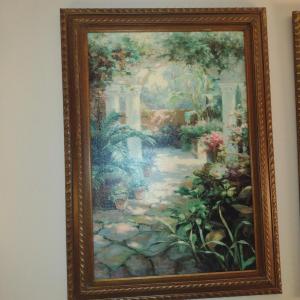 Photo of Floral Patio with Columns Framed Wall Art- Signed by Artist- Approx 31 3/4" x 43