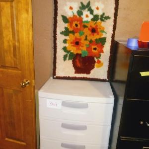 Photo of RUBBER MAID TYPE 4 DRAWER ORGANIZER, AREA RUG AND LATCH HOOK PICTURE
