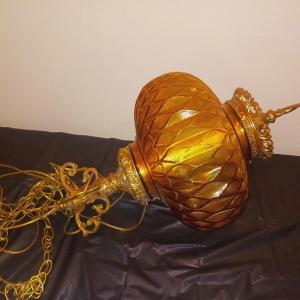 Photo of LARGE AMBER GLASS HANGING LAMP