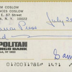 Photo of Sam Coslow signed check