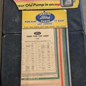 Photo of 1946 Ford Spark Plug Chart and Autopulse Fuel Pump Sign